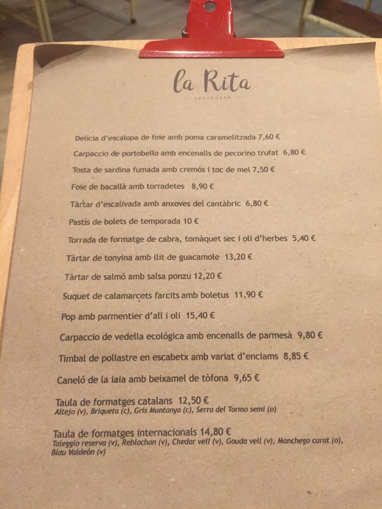 La Rita Sant Cugat — Carta