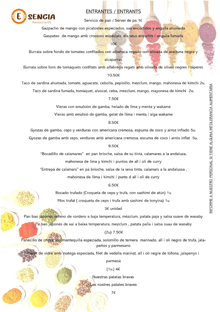 Esencia Restaurante — Carta