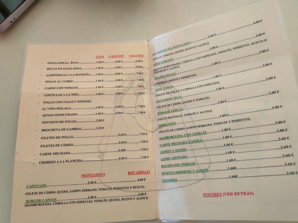 Bar Manolo el del Capote — Carta