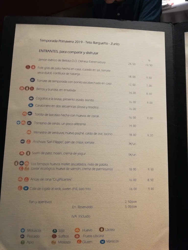 Restaurante Zurito — Carta