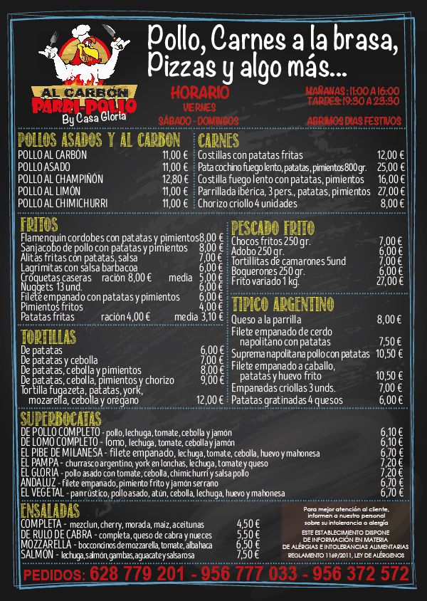 Pizzeria Asador Casa Gloria — Carta