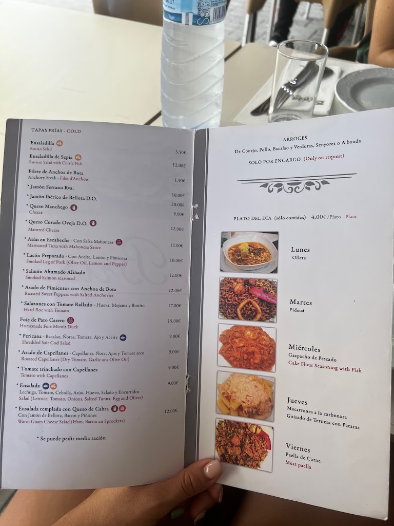 Restaurante bar Brisa — Carta