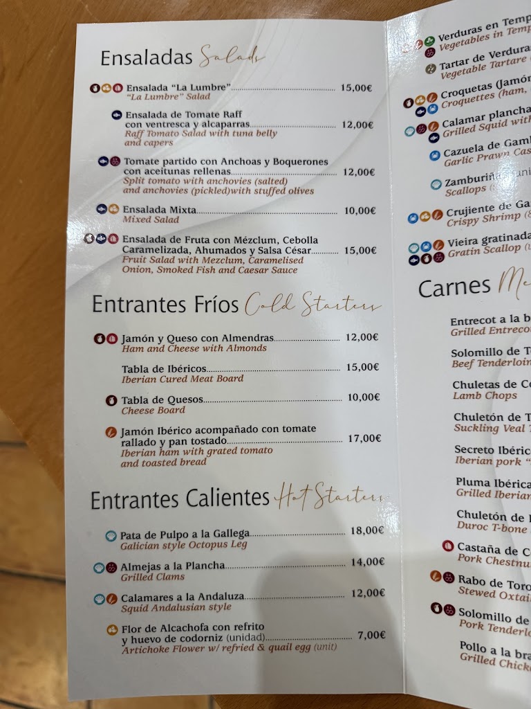 Restaurante La lumbre — Carta