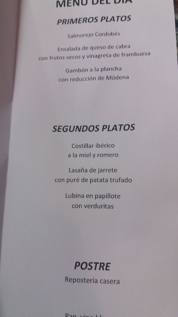 Restaurante Al Dente — Carta