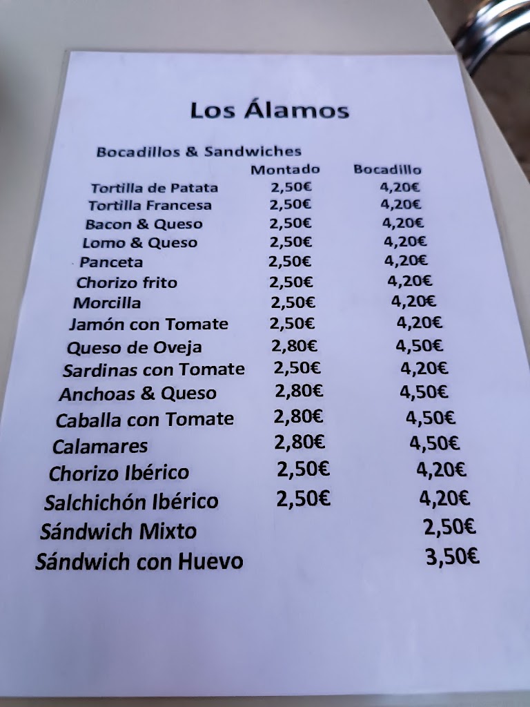 Bar Los Alamos — Carta