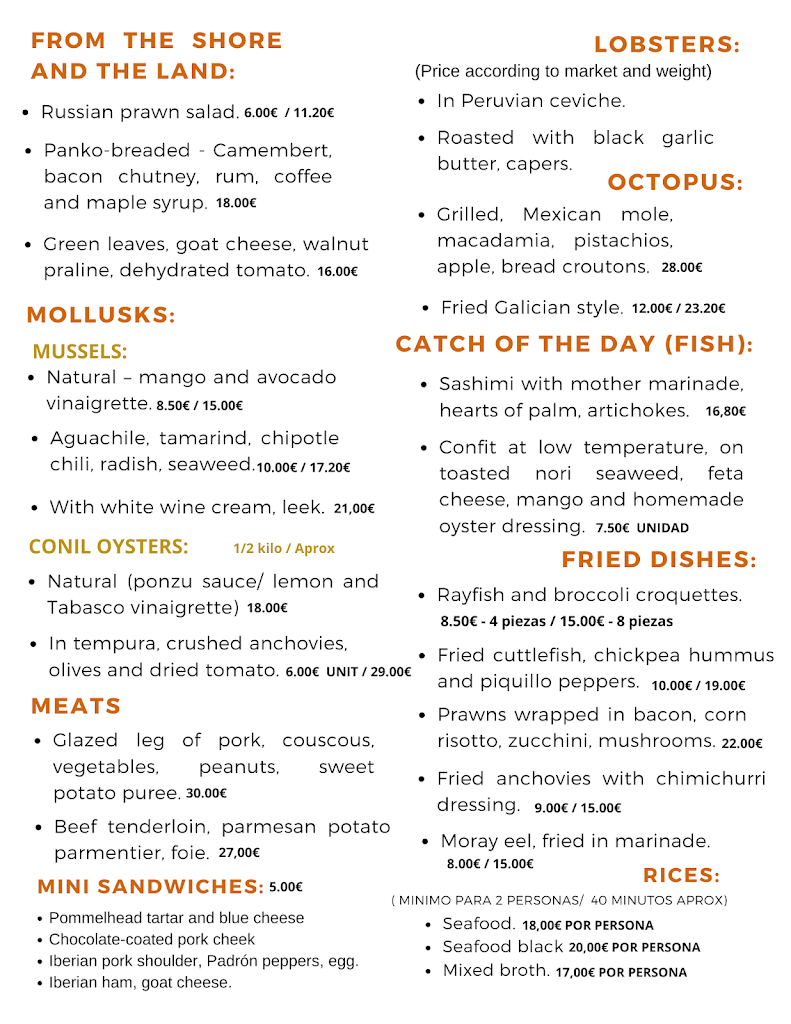 Restaurante Mesa Madre — Carta