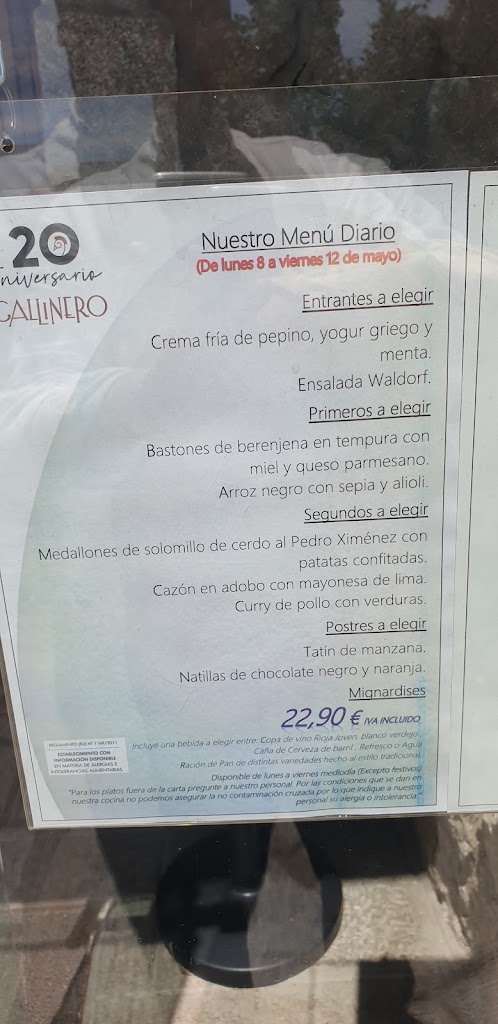 Restaurante El Gallinero — Carta