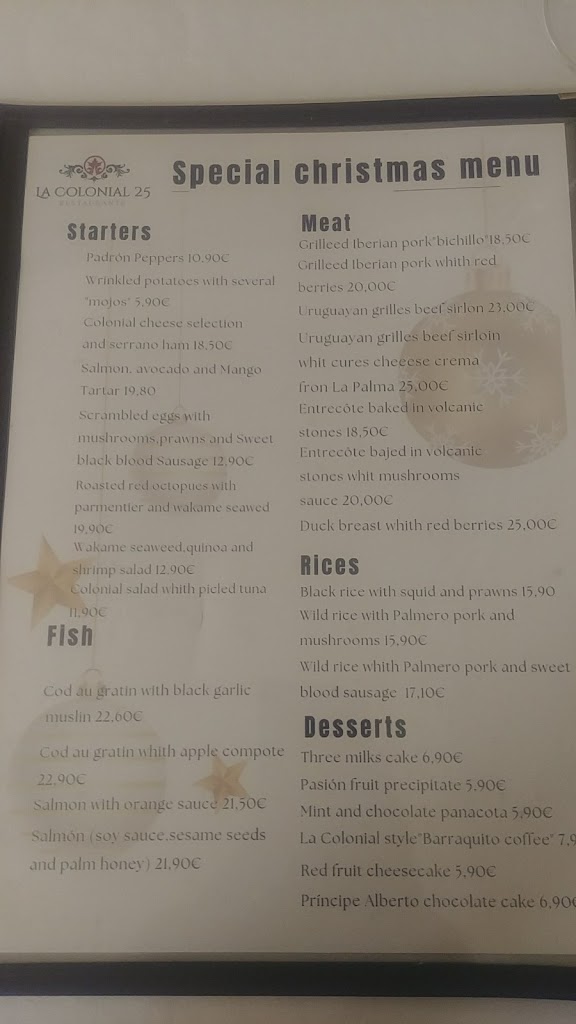 La Colonial 25 Restaurante — Carta