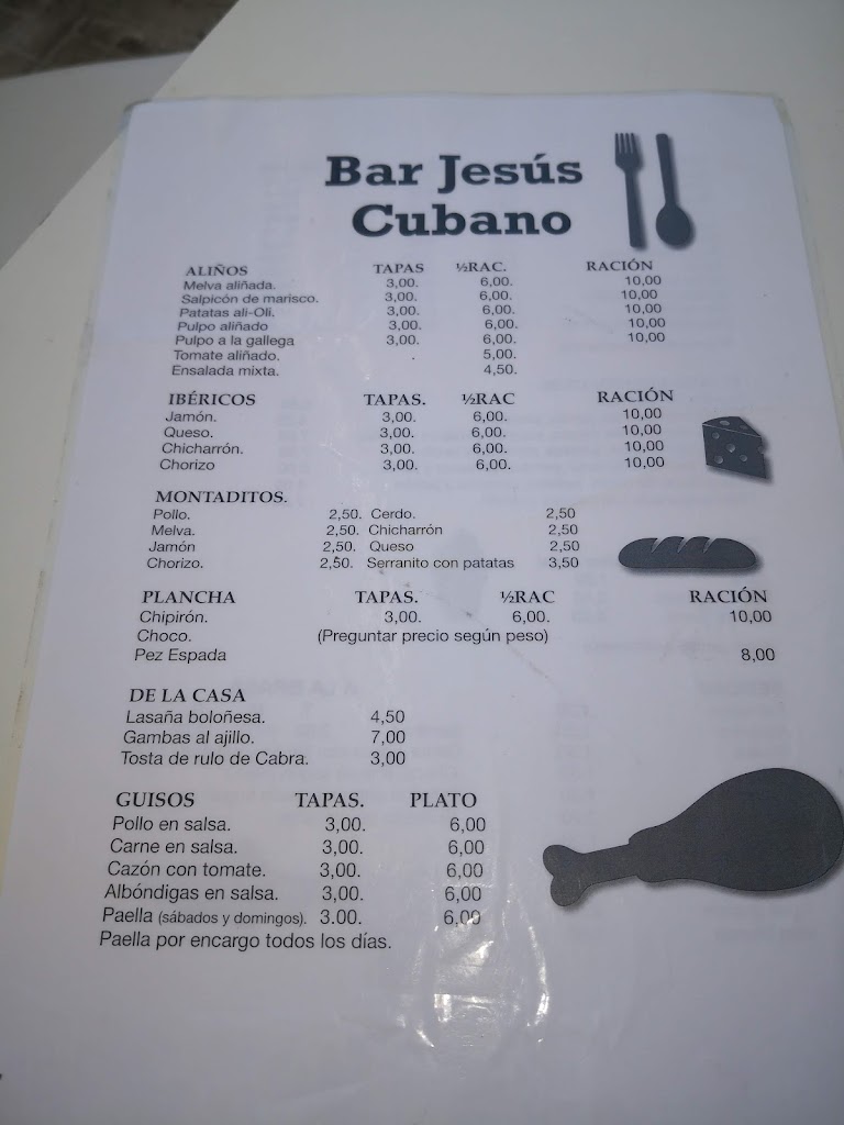 Bar Jesus Cubano — Carta