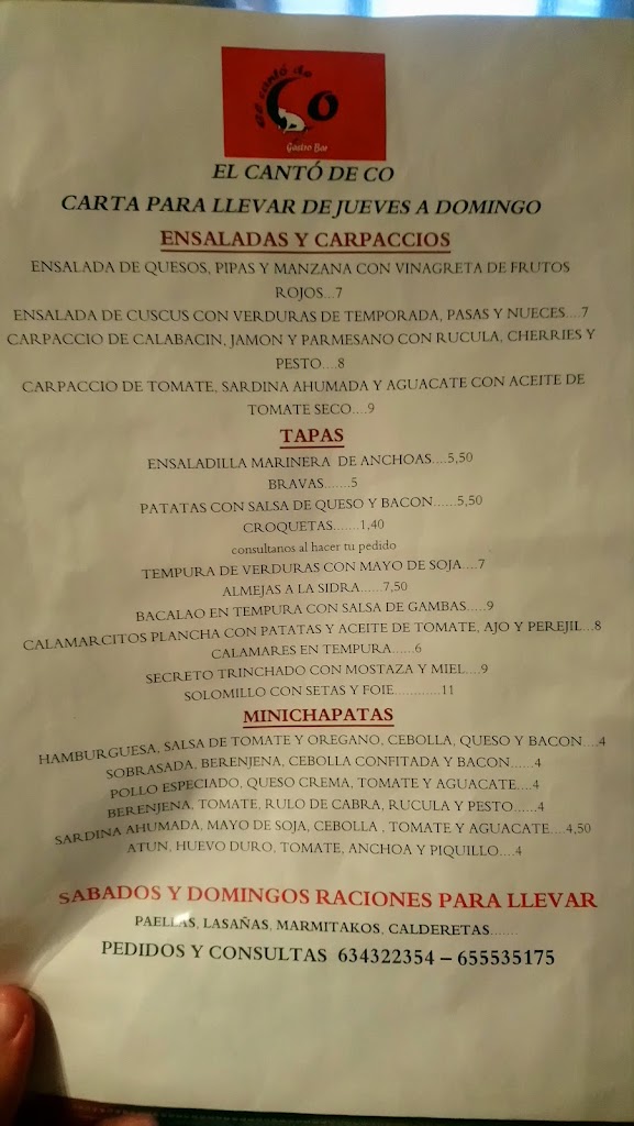 Bar El Canto de Co — Carta