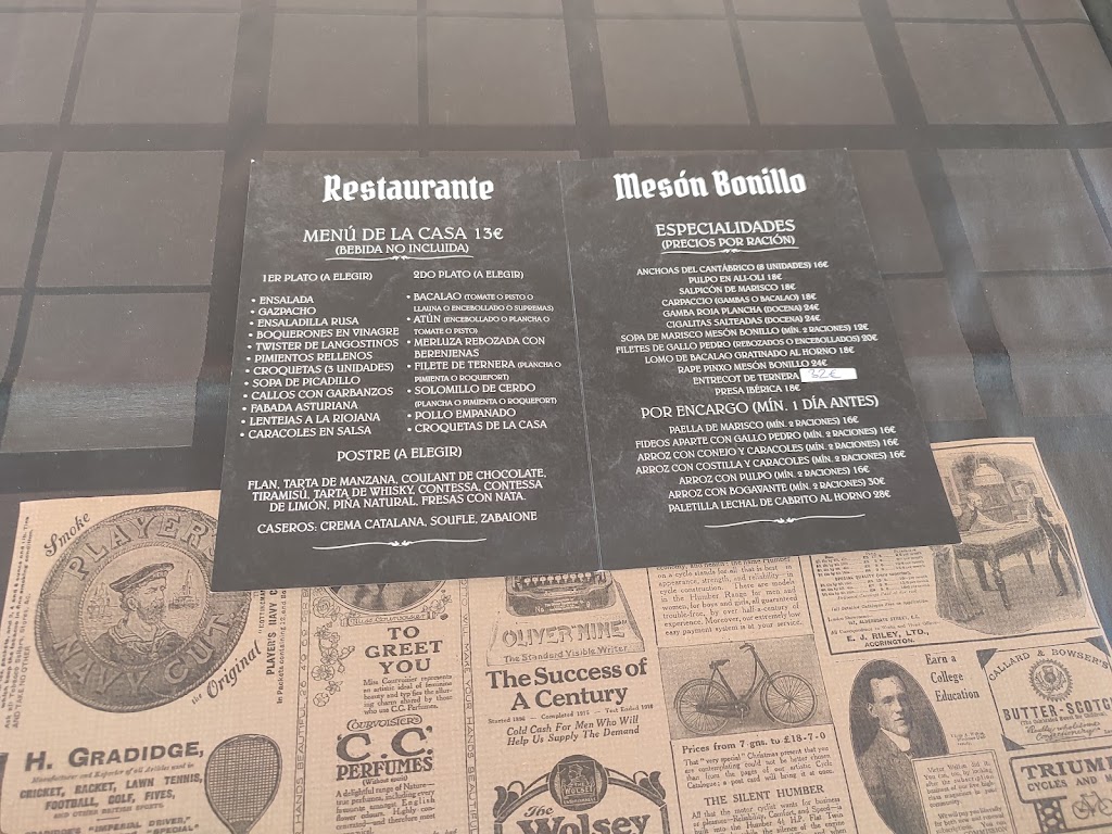 Restaurante Bonillo — Carta