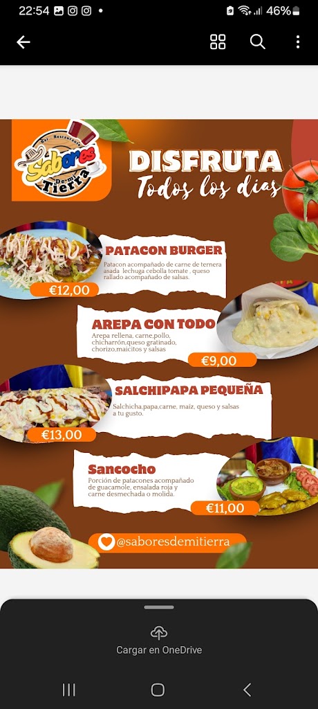 RESTAURANTE SABORES DE MI TIERRA — Carta