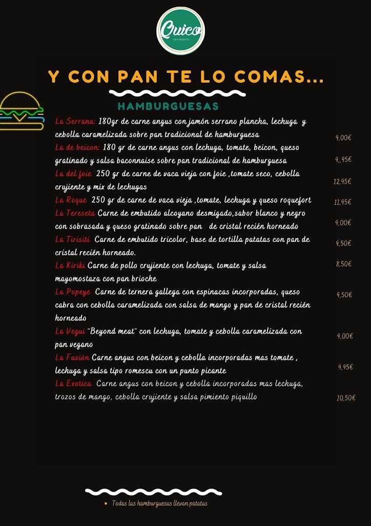 Quico Cerveceria — Carta
