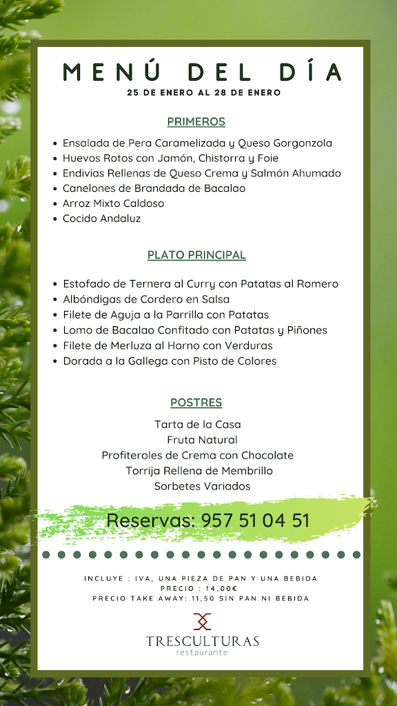 TRESCULTURAS Restaurante — Carta
