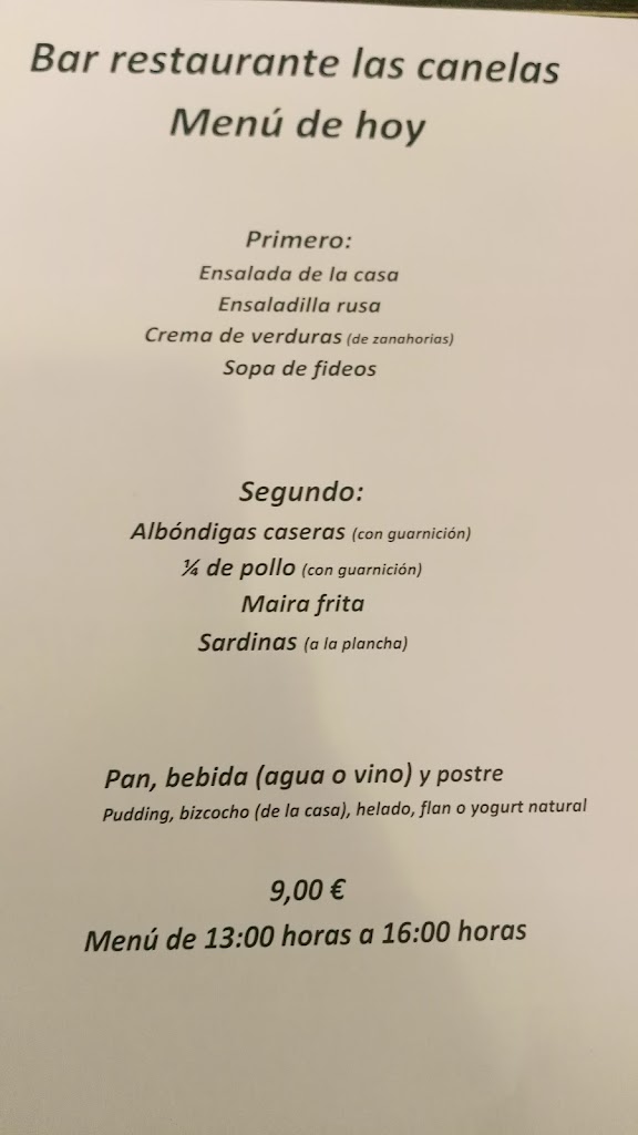 bar las canelas — Carta