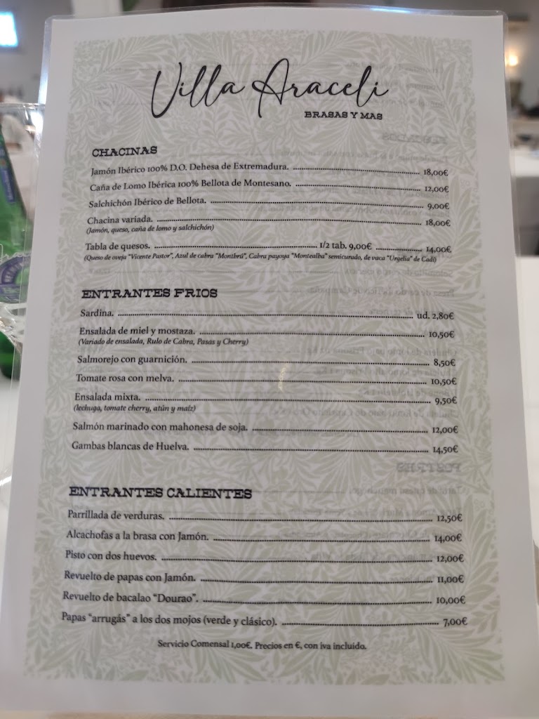 Villa Araceli Restaurante y Tapas — Carta