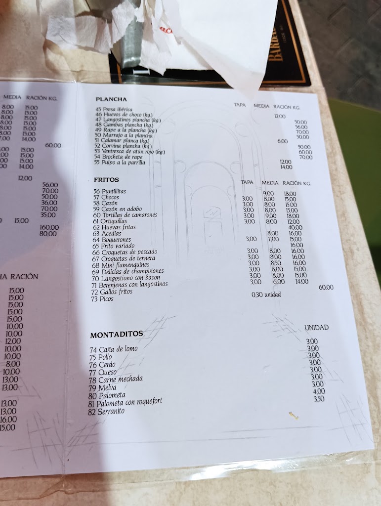Bar La Gitana — Carta
