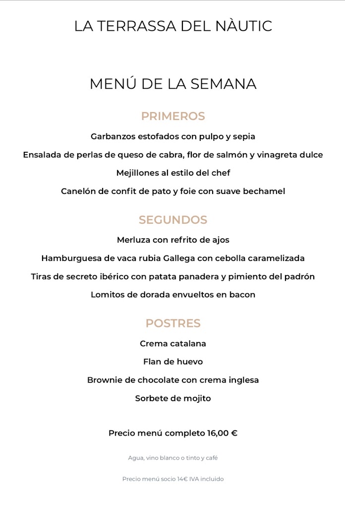 Restaurant - La Terrassa del Nautic — Carta