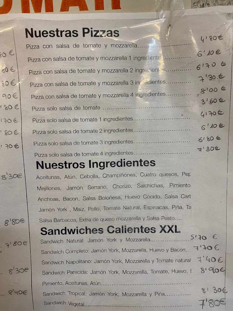 Pizzeria La Parecida — Carta