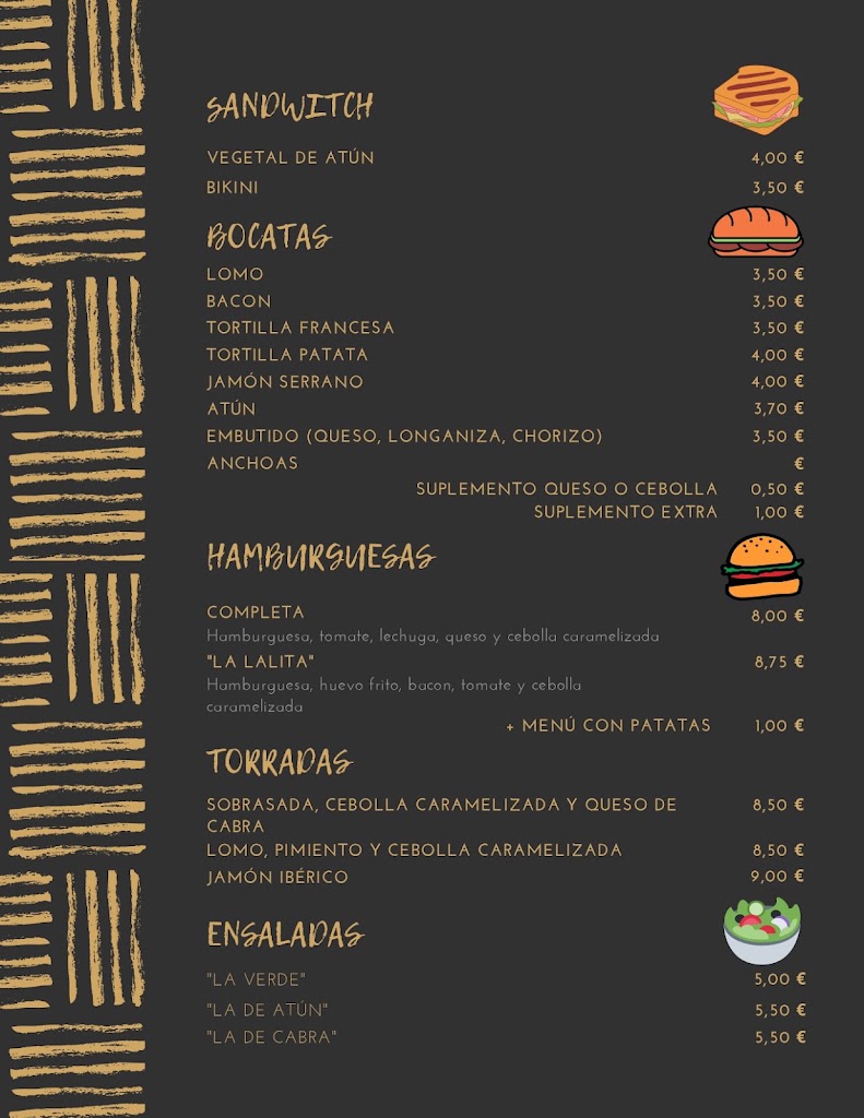 Bar Cafeteria Lali — Carta
