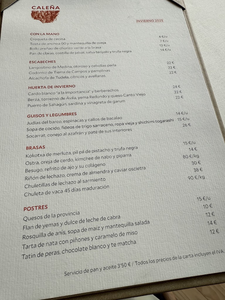 Calena Restaurante — Carta