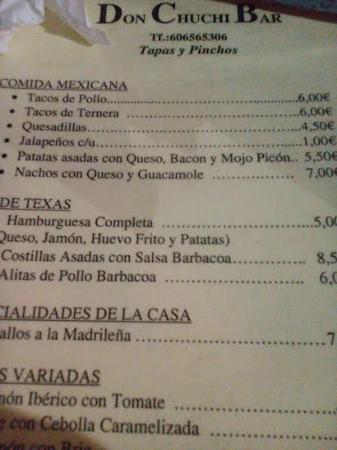 Don Chuchi Bar — Carta