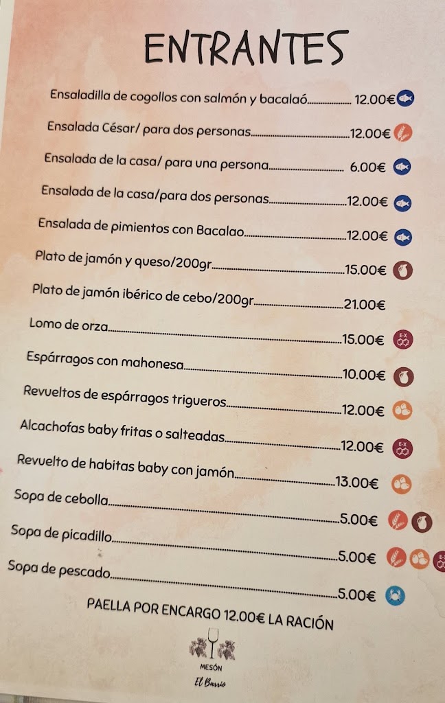 Meson el Barrio — Carta