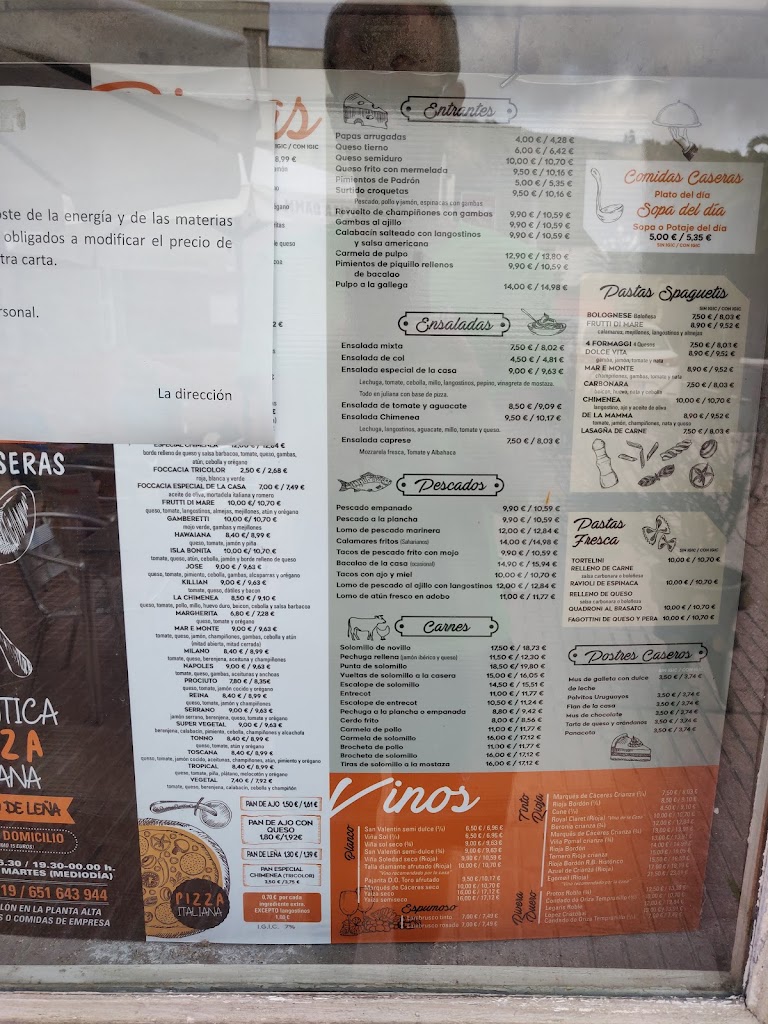 La Chimenea, Restaurante Y Pizzeria — Carta