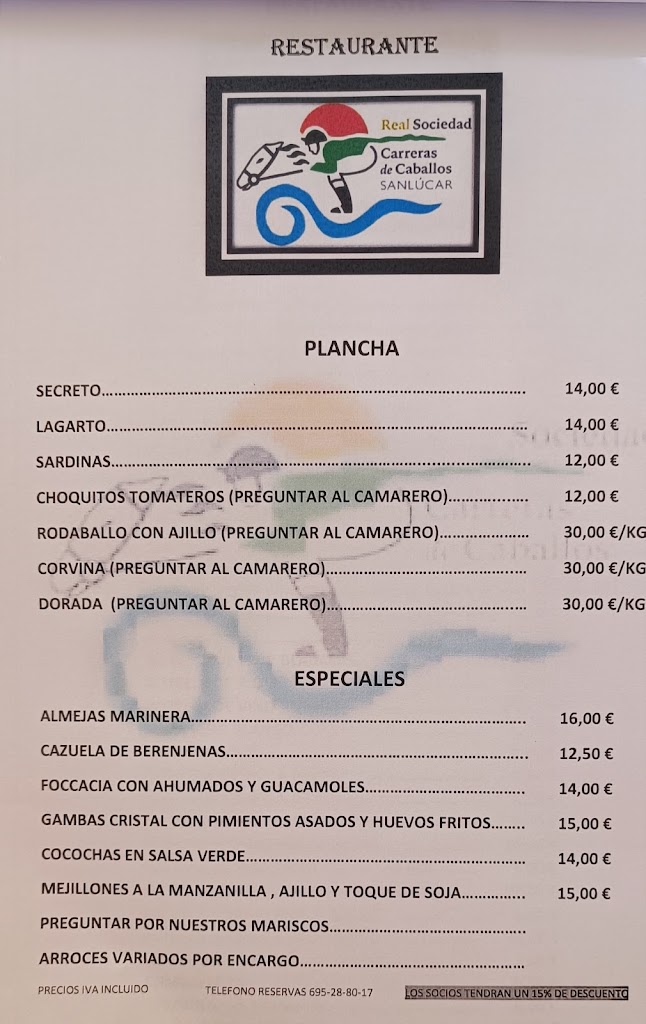 RESTAURANTE COPAS CASA CLUB — Carta