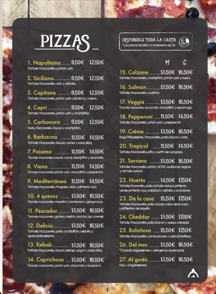 Pizzeria Horno y Lena — Carta
