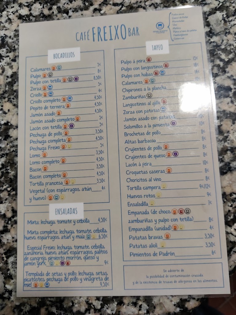 Cafe-Bar Freixo — Carta