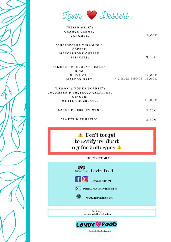 Lovin' Food - Fusion Italian restaurant — Carta
