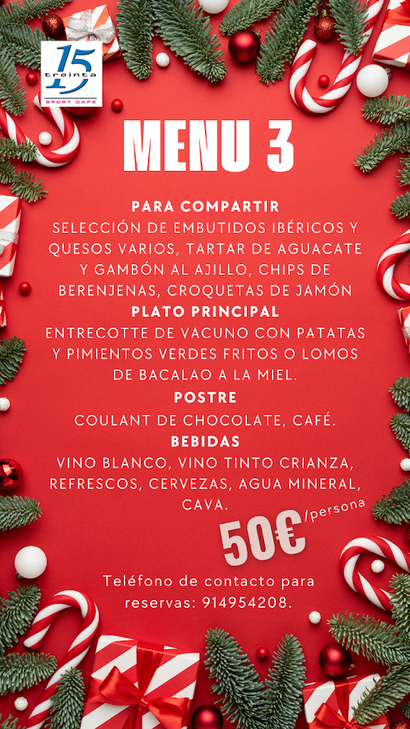 15treinta Sport Cafe — Carta