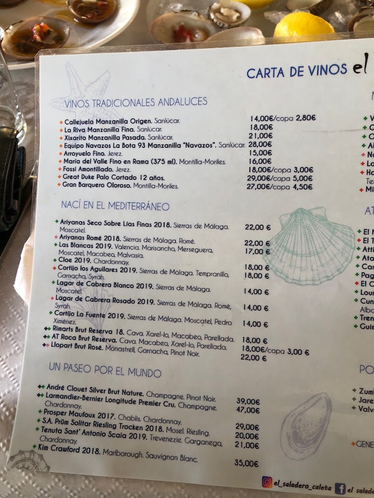 Restaurante El Saladero — Carta