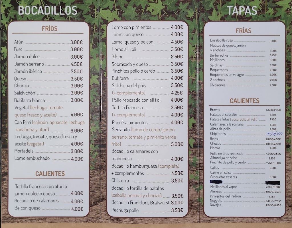Bar Can Pirri — Carta