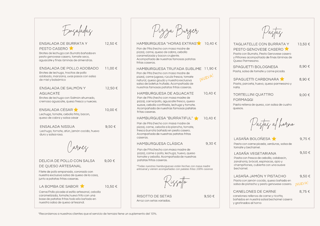 Restaurante & Pizzeria Colmenar Viejo- Horas Extras — Carta