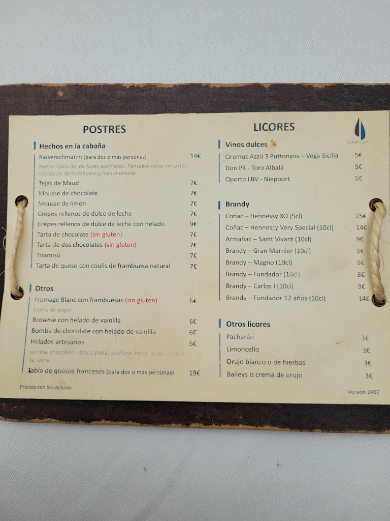 Restaurante Cabana Marconi — Carta