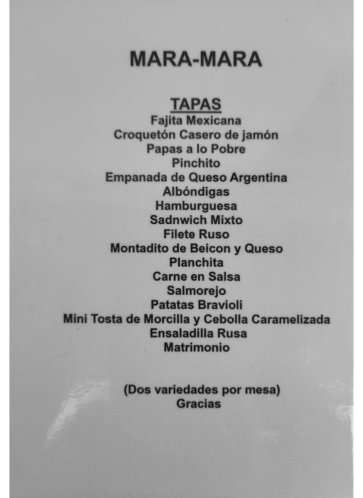Bar Mara - Mara — Carta