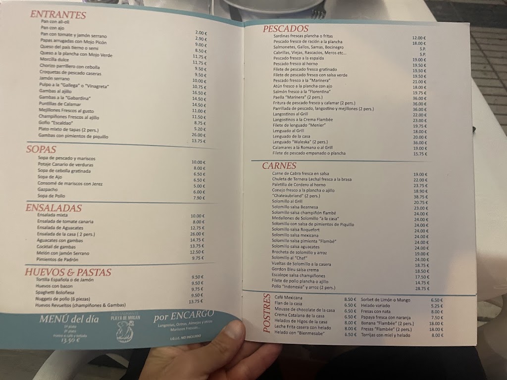 Restaurante Playa de Mogan — Carta