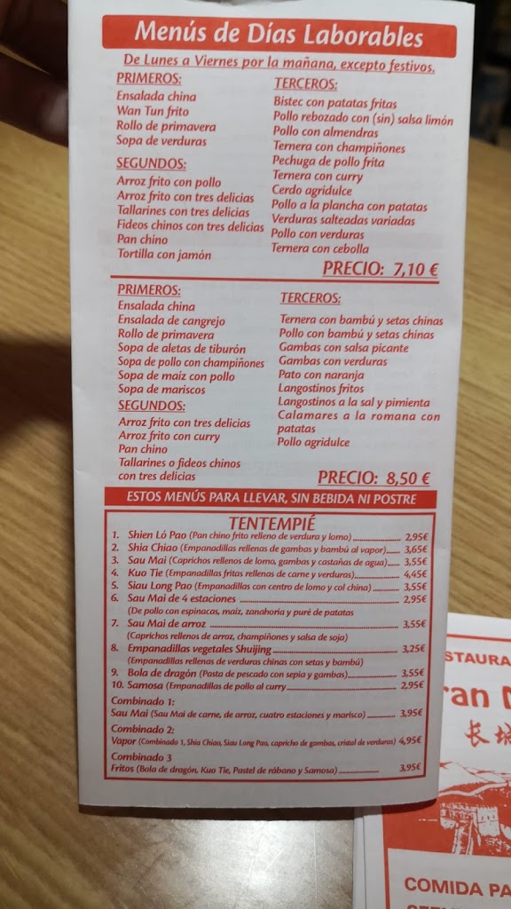 Restaurante la Gran Muralla — Carta