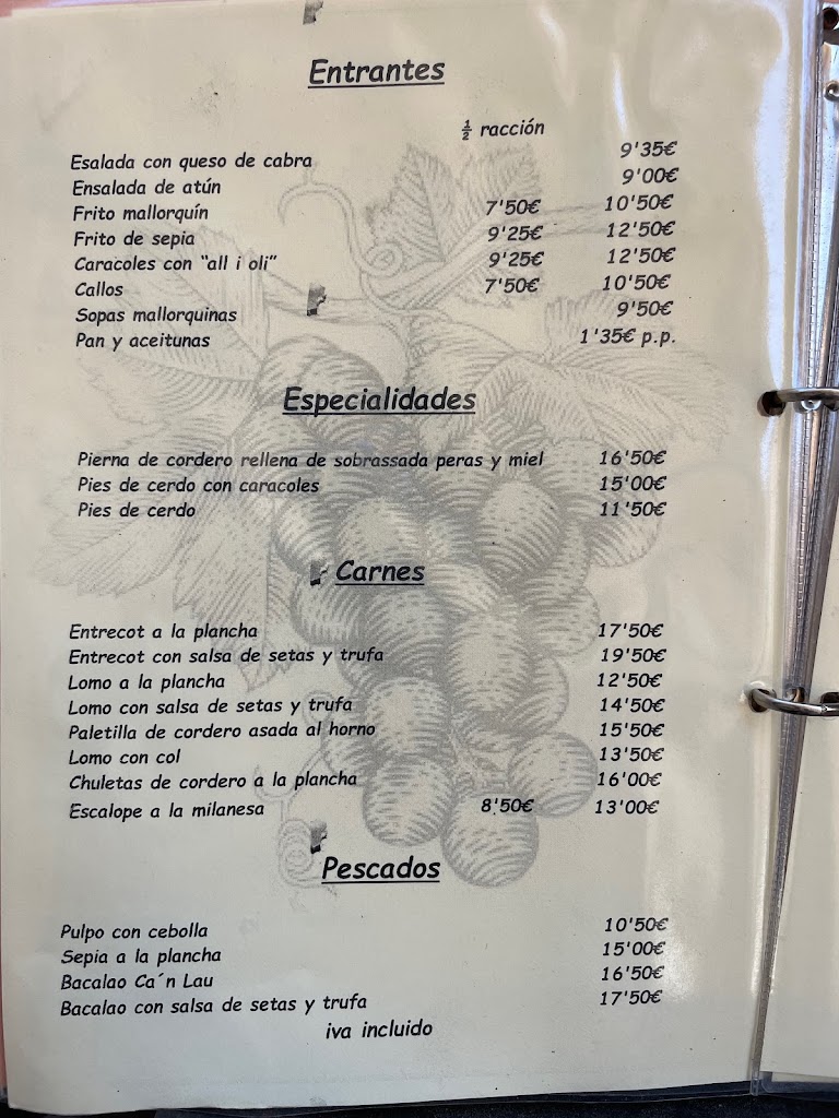 Restaurant Celler Can Lau — Carta