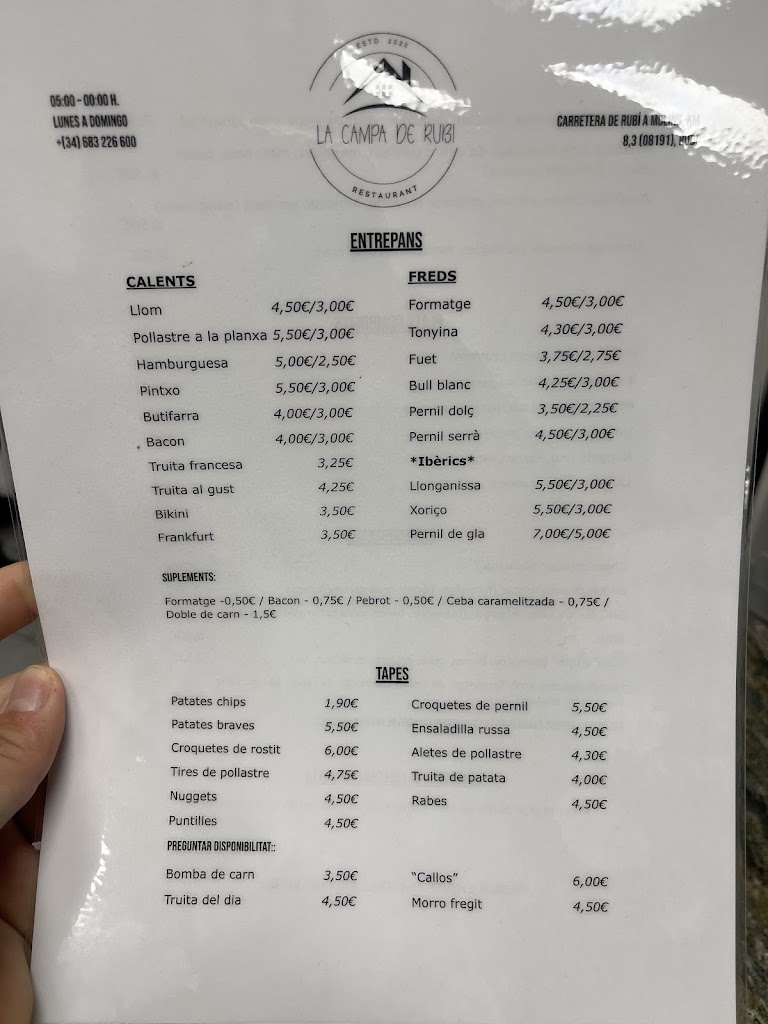 Restaurant "La Campa de Rubi" — Carta