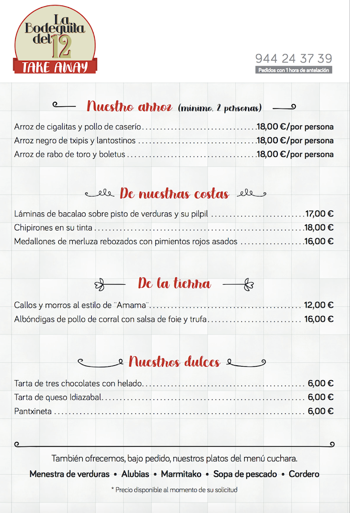 La Bodeguita del 12 — Carta