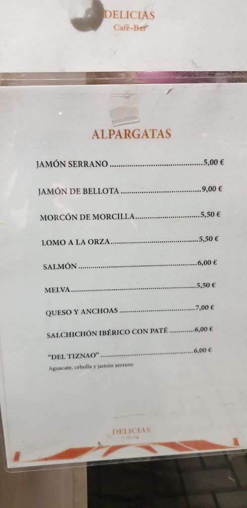 Delicias Cafe-Bar — Carta