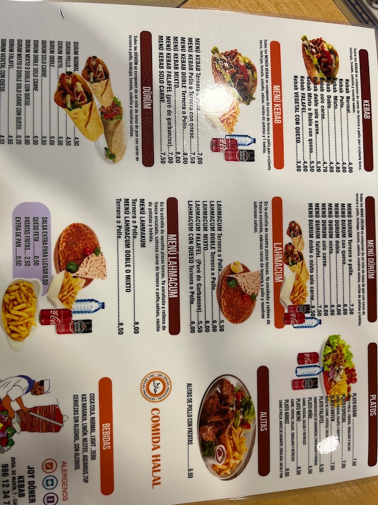 Joy Doner Kebab cangas do morrazo — Carta