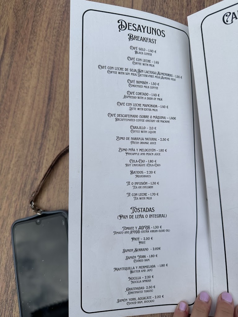 Cafeteria Restaurante Libra — Carta