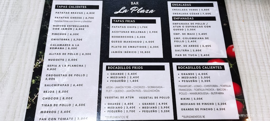 Cafeteria La Placa — Carta