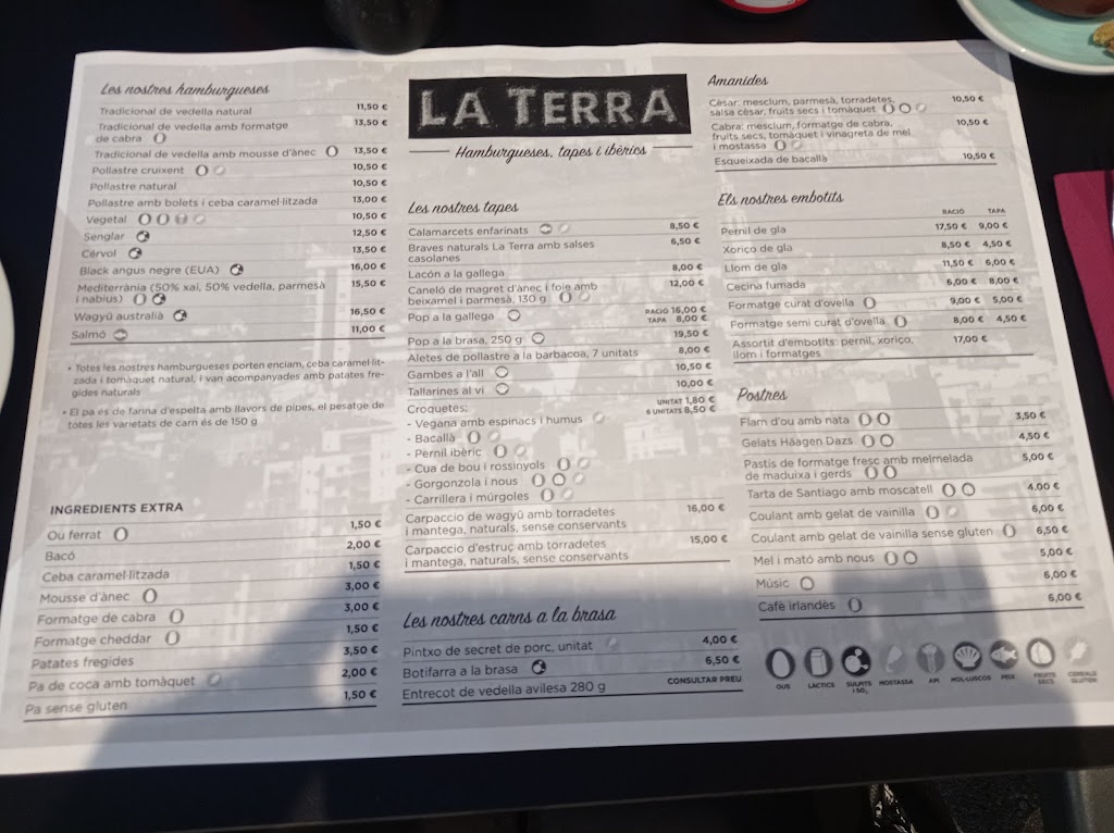Bar restaurante la Terra — Carta