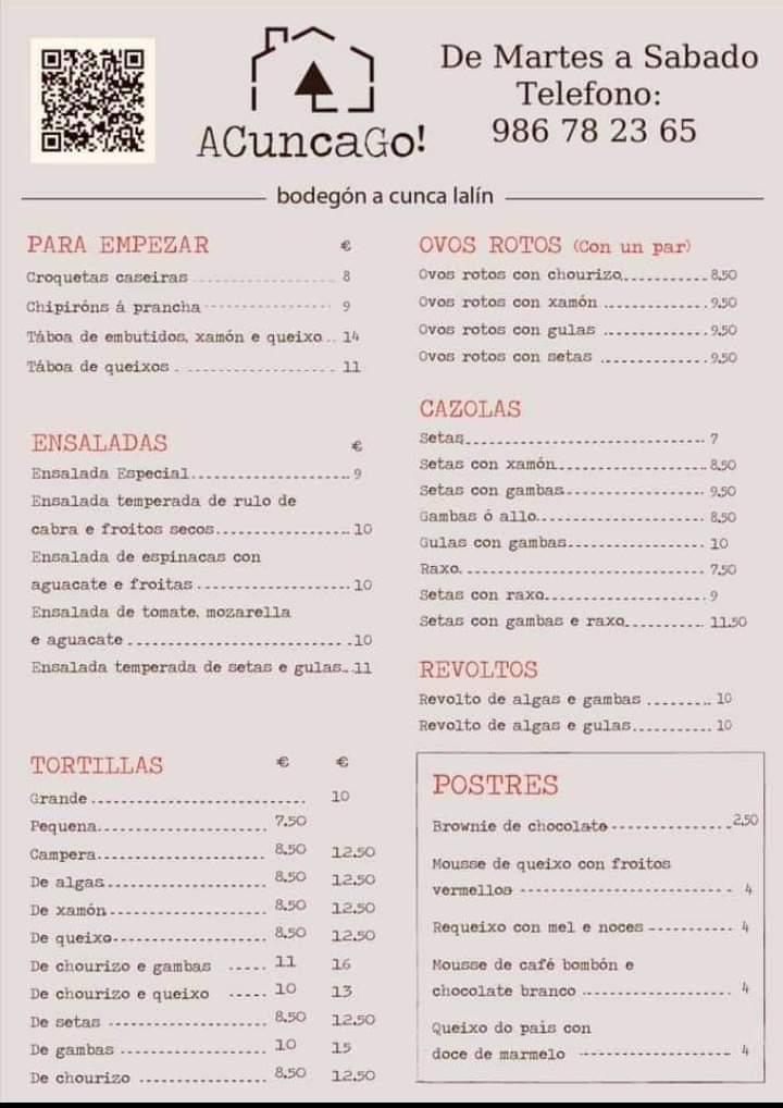 Bodegon A Cunca — Carta