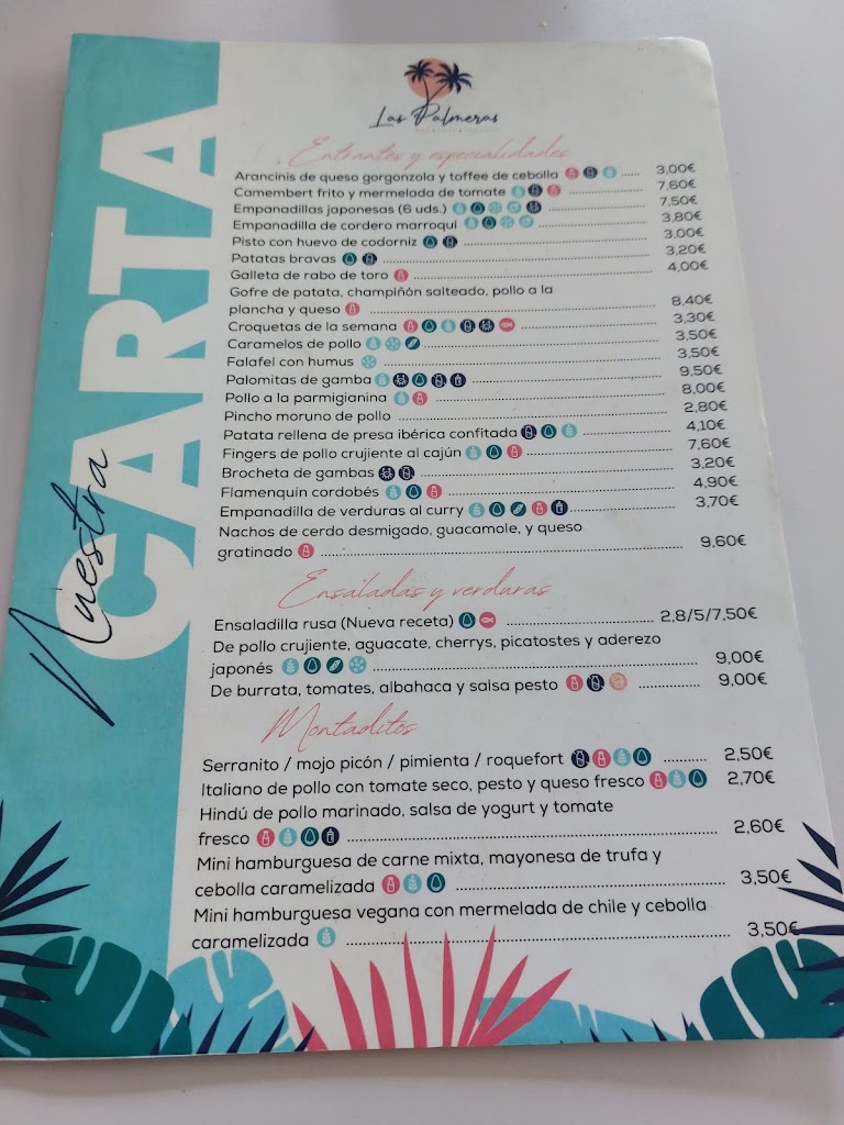 Las Palmeras Bar Cafe — Carta